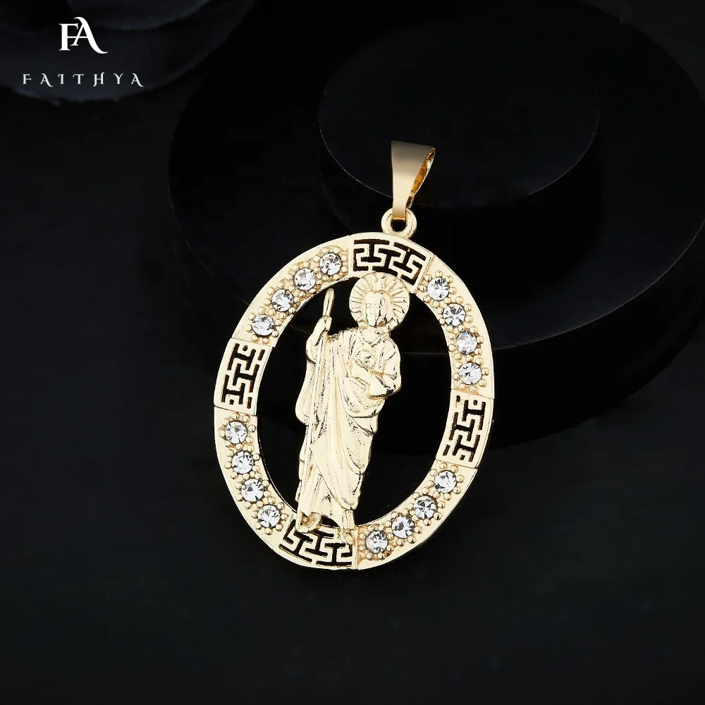 FP1081 классический стиль золотой ламинат 14 к Католическая Медаль надпись персонализированное ожерелье из Св. Джуда для мужчин и женщин