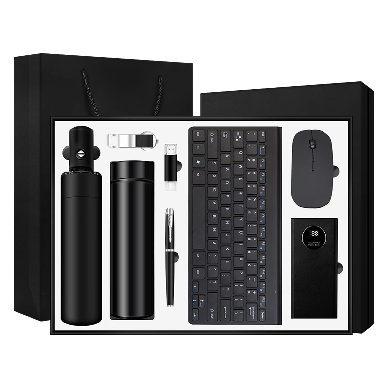 Wholesale Customized Business Gift Sets Leather Notebook Pen Vacuum Cup Mouse Keyboard Umbrellas Corporate Gift Guests Presents