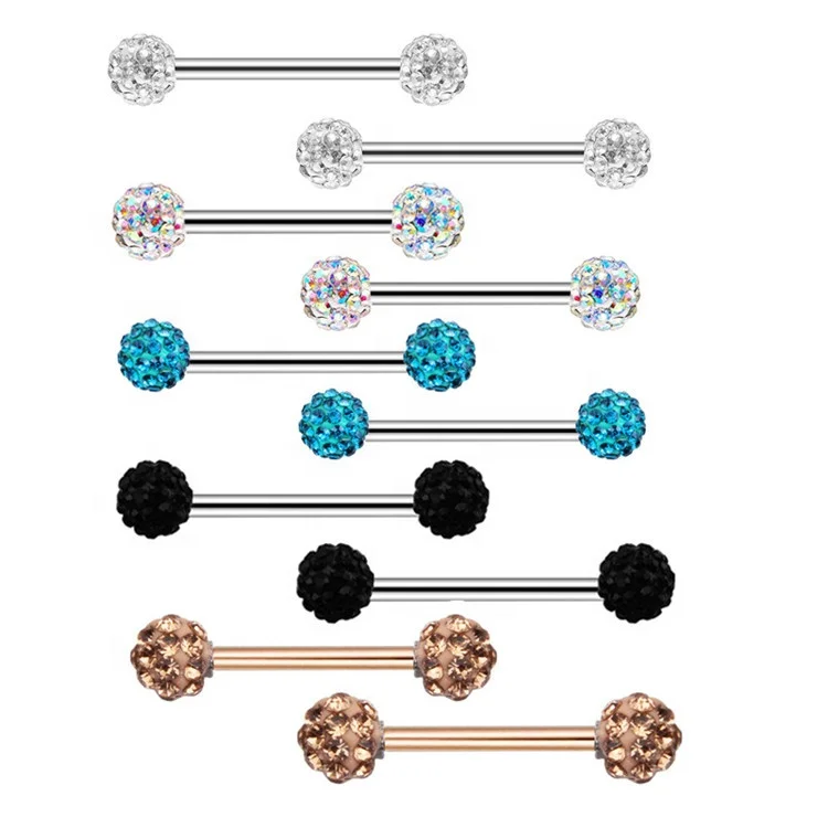 Discount Crystal Clay Ball Barbell Fashion Body Piercing Jewelry Allergic Free Titanium Nipple Rings