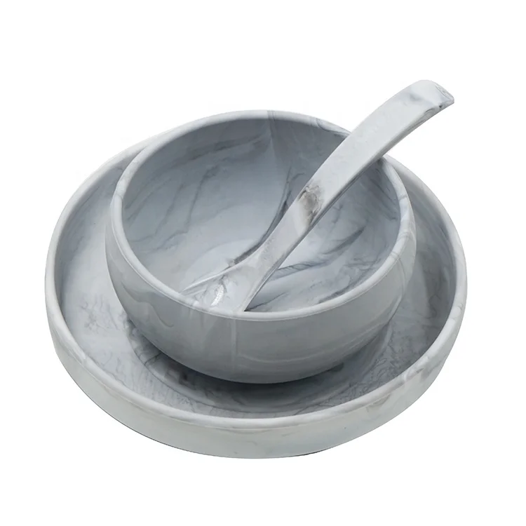 
Custom Personalized High Quality Kids Bpa Free Silicone divided plate For Kids Marble color Baby tableware set 