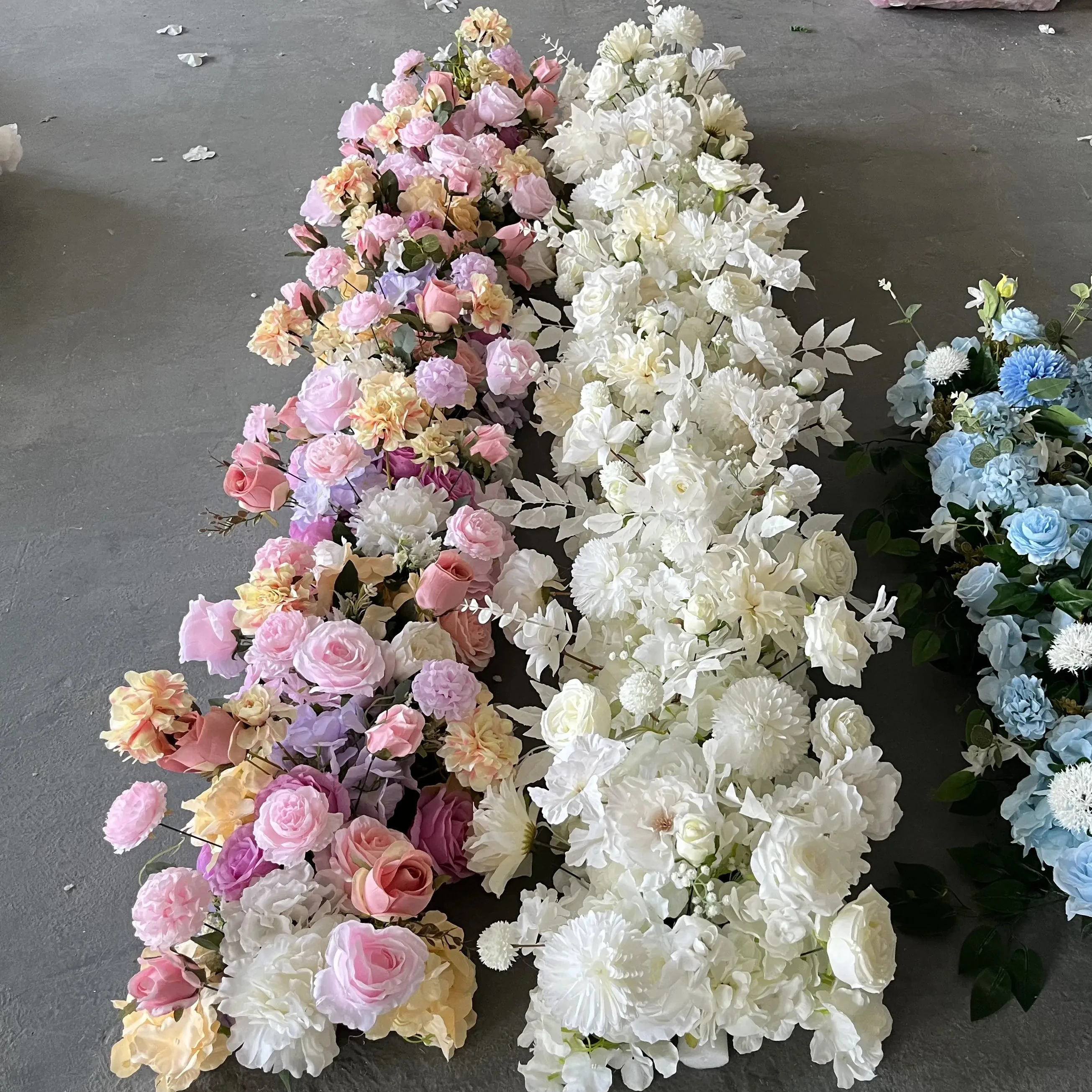 KL-FRN03 Factory Wholesale wedding silk floral arrangement flower table runner row backdrop for event party stage decoration