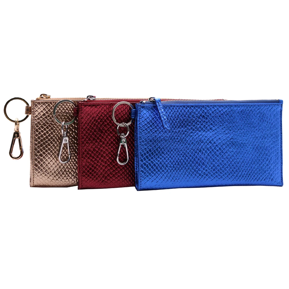 ladies key chain travel business card organizer pouch long leather modern wallet