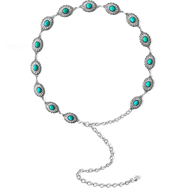 Новое поступление, модные аксессуары, золотые женские ремни на цепочке для тела, Овальный Бирюзовый камень, узкий металлический ремень в стиле ретро