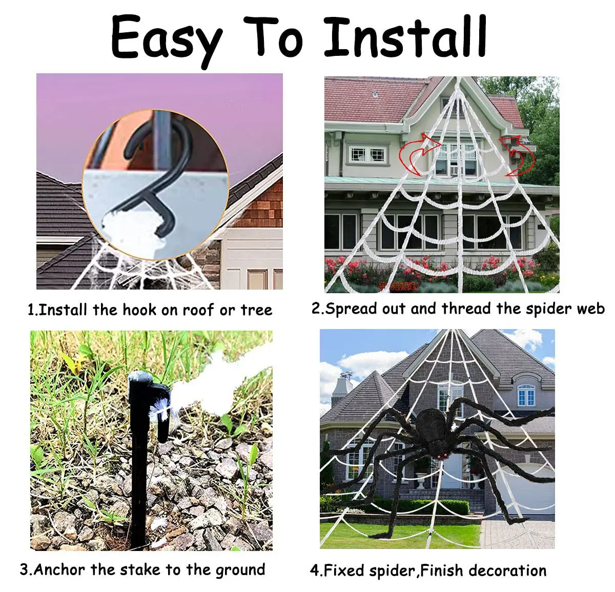 New Halloween decoration props luminous triangular spider web fan-shaped web giant simulation super large spider