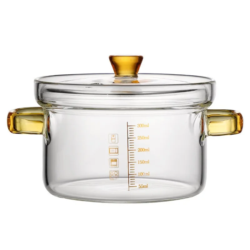 Стеклянная суповая кастрюля ручной работы OEM, кастрюля для приготовления пищи с ручками, термостойкая кухонная посуда, стеклянная посуда для приготовления пищи
