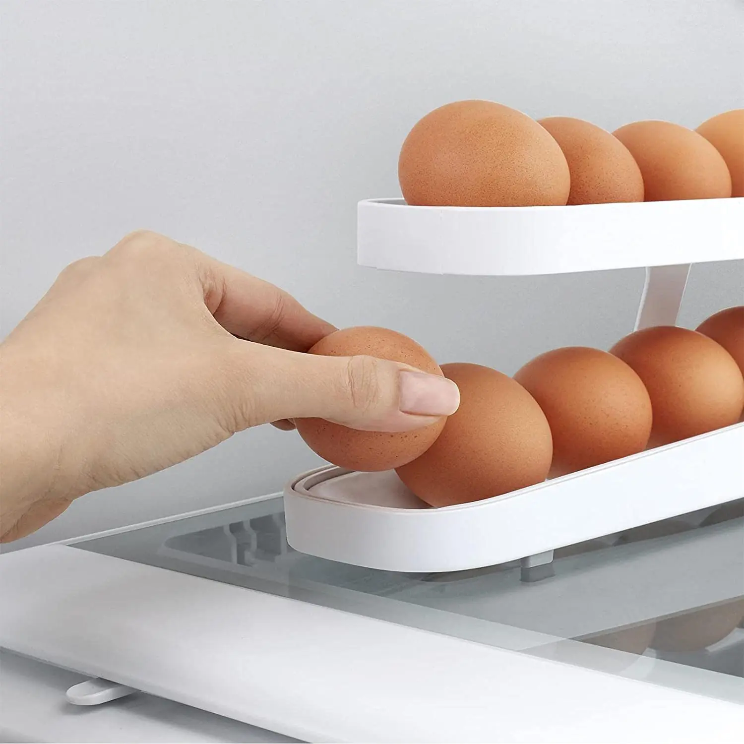 Kitchen Egg Holder Automatic Rolling Egg Storage Container 2 Tier Dispenser Rolldown Refrigerator Egg Dispenser