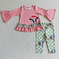 Christmas cow legging pants set wholesale RTS no MOQ girls clothing sets kids clothing western children toddler clothing
