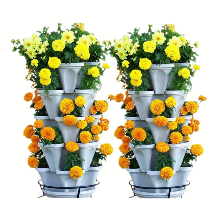 5-tier Self Watering Stacking Planting Strawberry Pot,  Plastic Stackable Vertical Garden Strawberry Planter ,hydroponic tower
