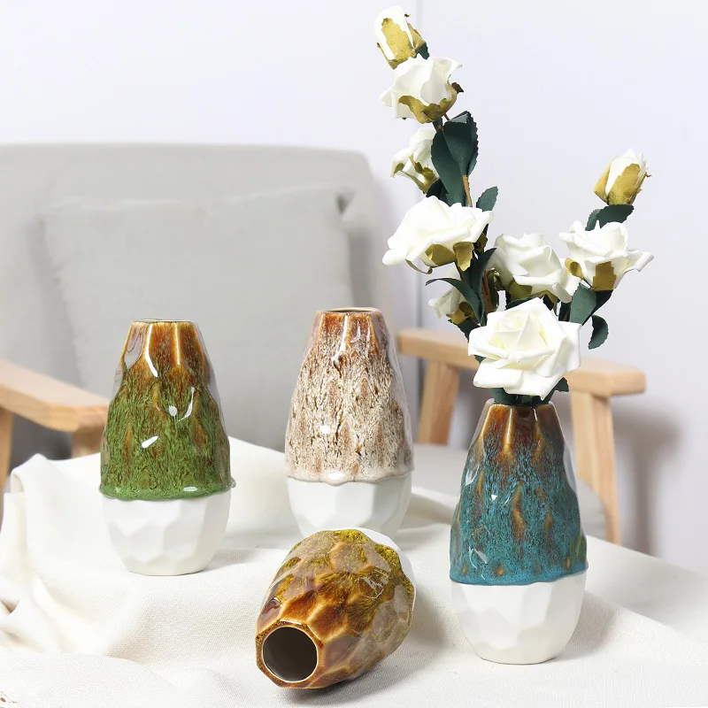 Набор ручной работы 4 креативных печи маленький современный деревенский Декоративный букет керамическая фарфоровая ваза
