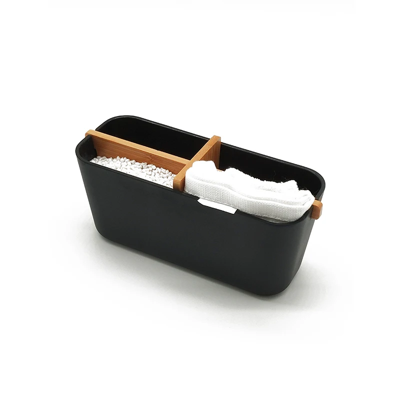 
Modern design cheap bathroom accessories set bamboo matte black stackable storage container 