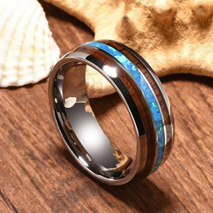 ring 8mm new design men band Brushed Tungsten Carbide opal jewelry support drop shipping ring