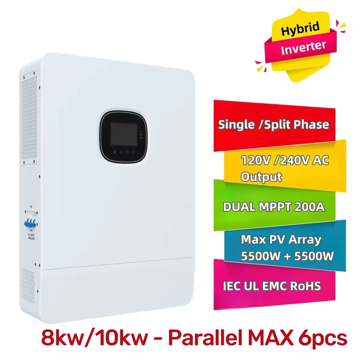 New 48v 10kw US Model 120V 240V 50HZ 60HZ Pure Sine Wave Off grid 200A MPPT Split Phase Solar Hybrid Inverter Parallel Kit