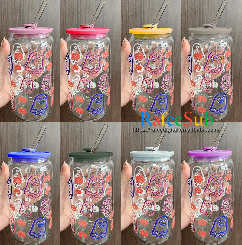 New 16oz 16 oz Glass Beer Can Cup Tumbler Accessories Waterproof Leakproof Color Silicone Lids with Wide Straw Hole
