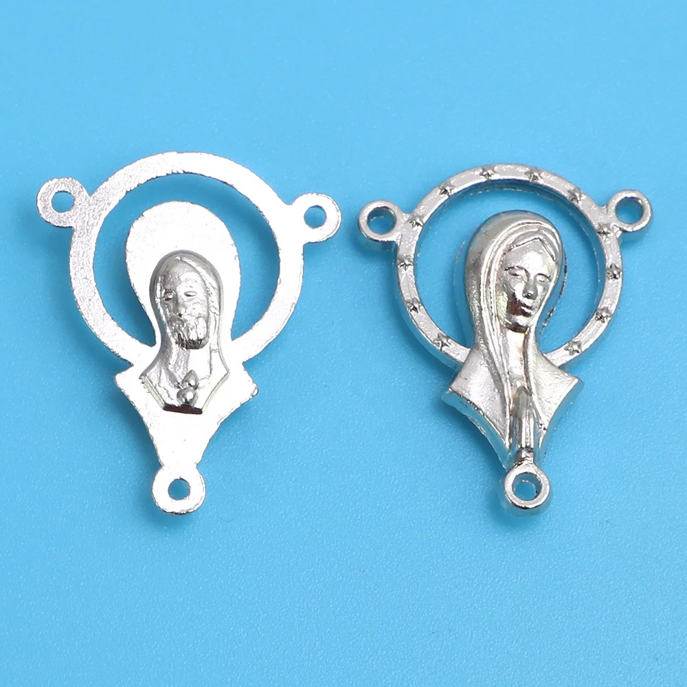 Silver Plated Catholic Rosary Parts SHM Tibetan 3 Holes Virgin Mary Center Centerpieces