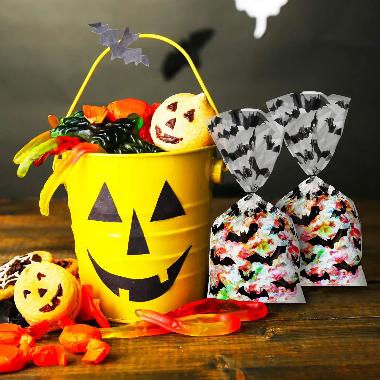 Halloween Party Plastic Customized  Cellophane Bags Snack pumpkin food Bag Clear Printed Candy  Treat Bags Food Packaging