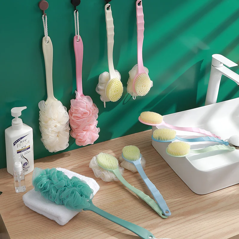 Bathroom Long Handle Soft Hair Bath Brush Body Massage Exfoliating Shower Body Brush Adult Back Cleaning Brush Rubbing Bath Ball