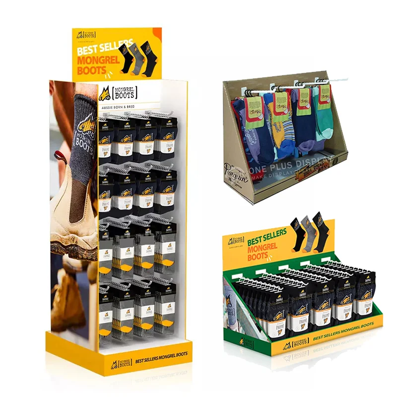 cardboard clothing display T-shirts cardboard rack sock display stand 4 tier point custom cardboard display of purchase bin