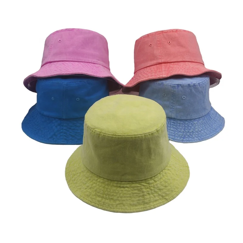 Custom Design washed Solid Color Vintage Plain Breathable Cotton Sun Bucket Hat
