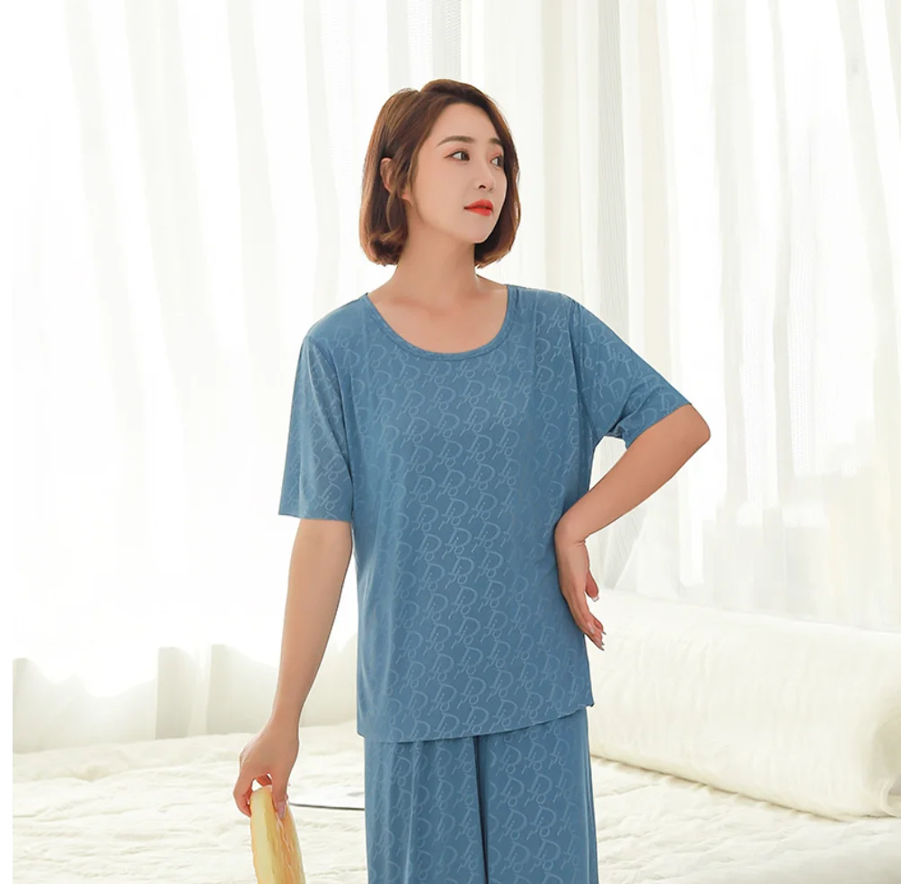 China manufacture pajamas set for men and women teenagers summer thin casual short sleeve large size solid color wholesa