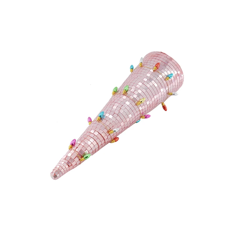 Pink Mirror Glass Christmas Tree Ornaments Small Light Bulb Pendants for New Year Surround Painted Scene for Living Room Layout