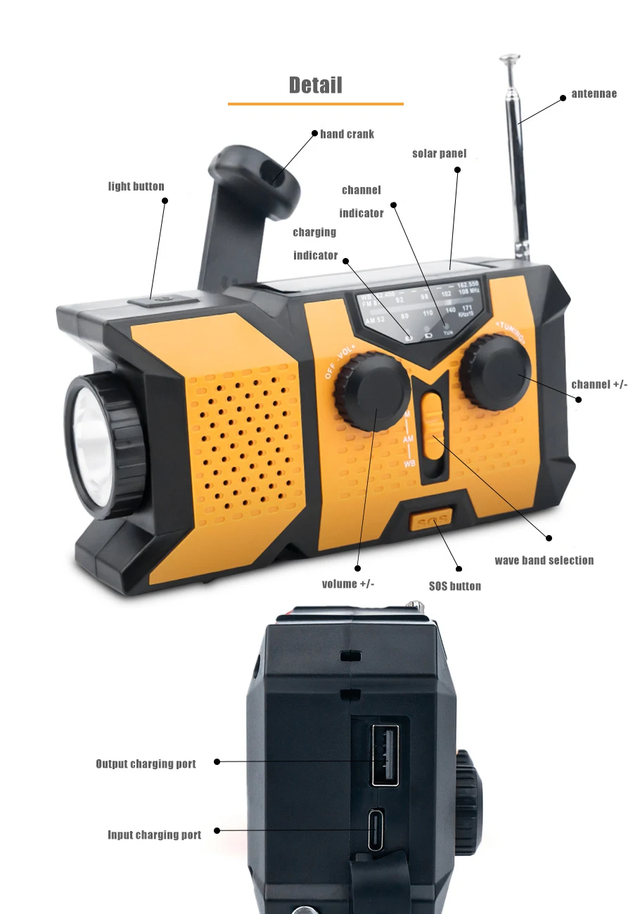 2025 Newest NOAA AM FM Hand Crank 2000mah Emergency Weather Radio with Wireless speaker, Phone Charger, Reading Lamp, SOS