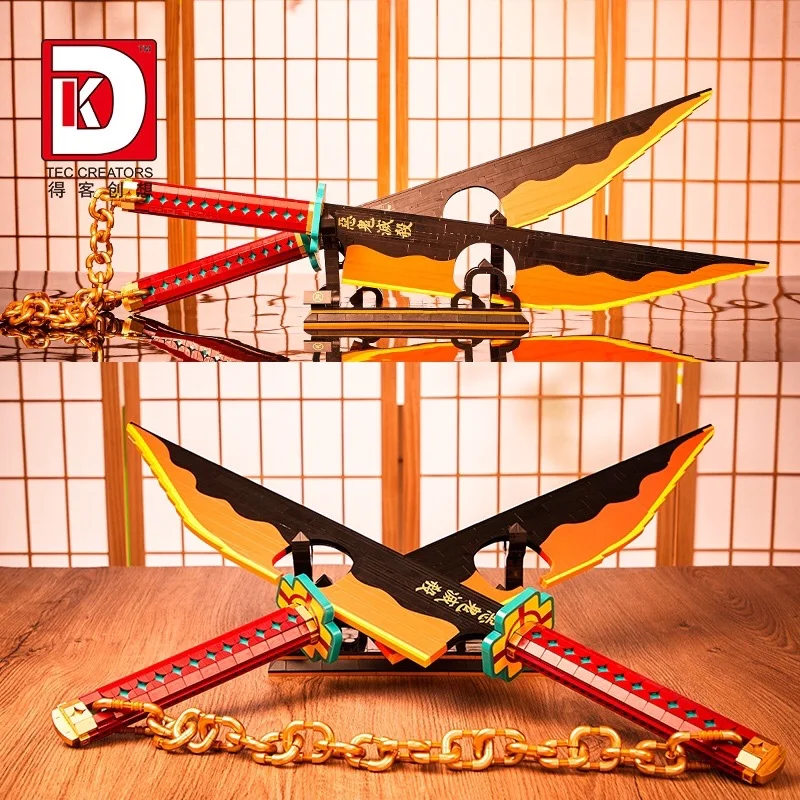 DK1507 Creative Ideas DIY Demon Slayer Zenitsu Japanese Katana Building Blocks Model Assembly Insert Small Particles toys