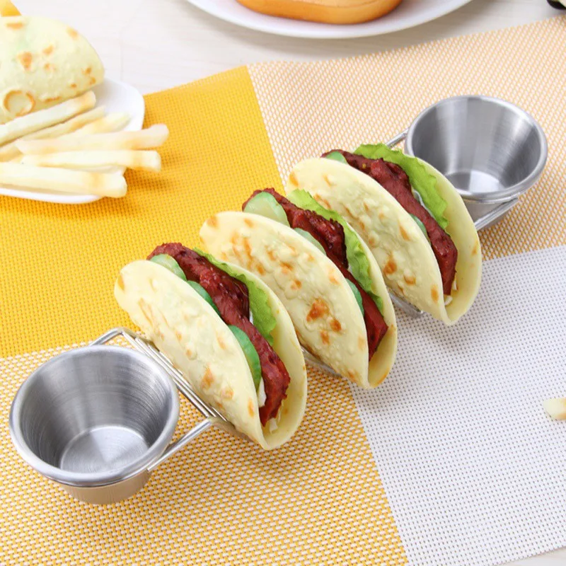 CHRT Wholesale stylish metal truck food rack plate tray shell set customize stainless steel stand taco holder