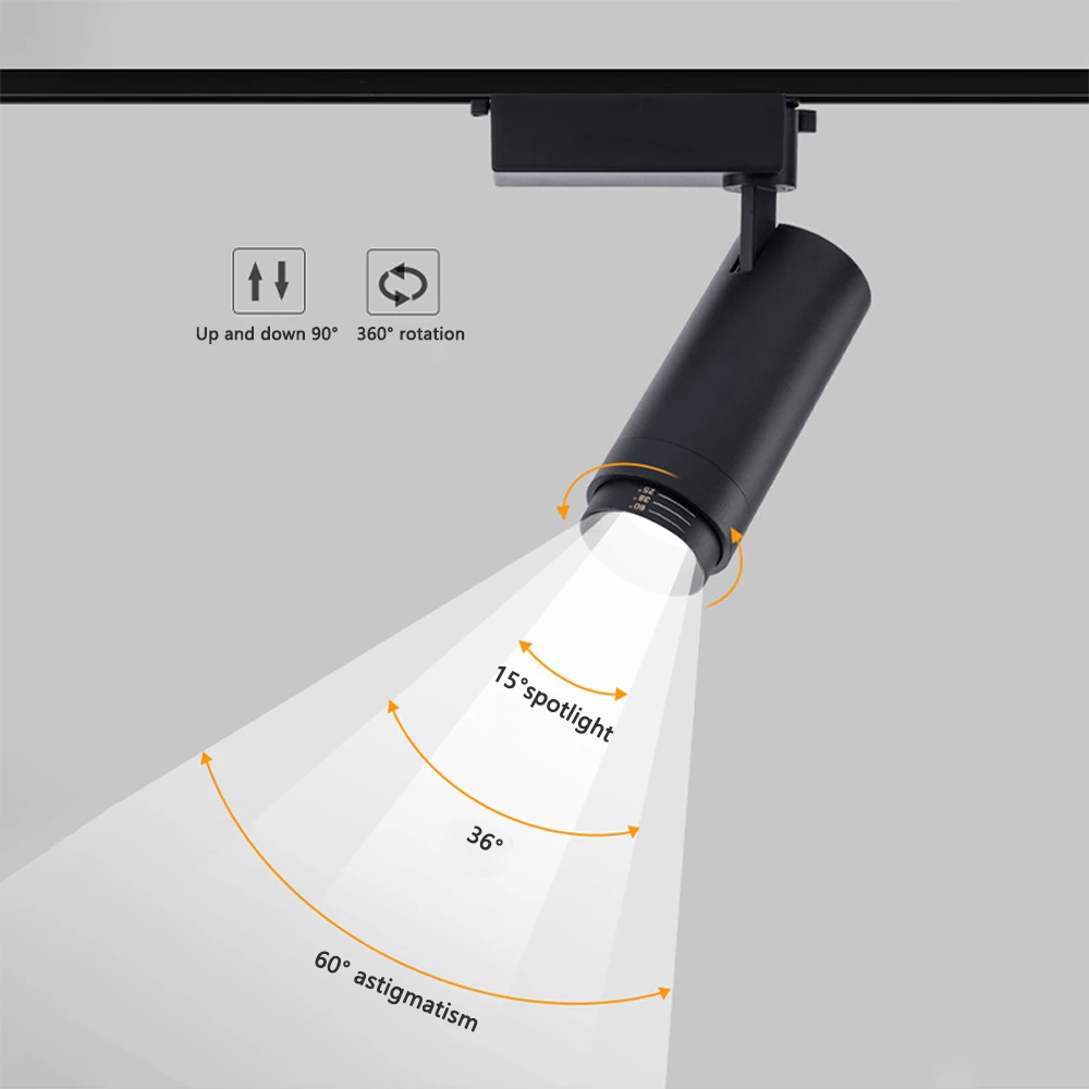 Open focus track light ceiling 10W-30W track spotlight adjustable Angle living room background office lighting