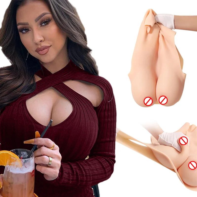 Fake boobs False Silicon Breast Forms Cosplay Silicone chest Realistic high neck breastplate Prosthesis custom B C D E  Cup