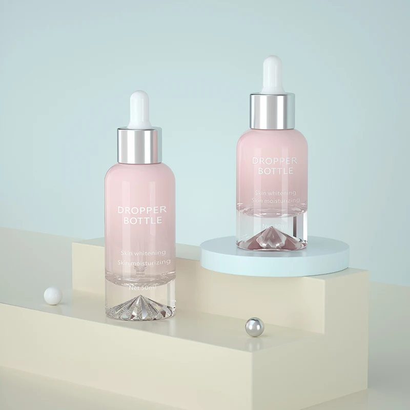 Luxury Custom Round Shape 30ml 50 ml Cosmetic Hair Oil Squeeze Glass Face Serum Essential Oil Dropper Bottle For Oil