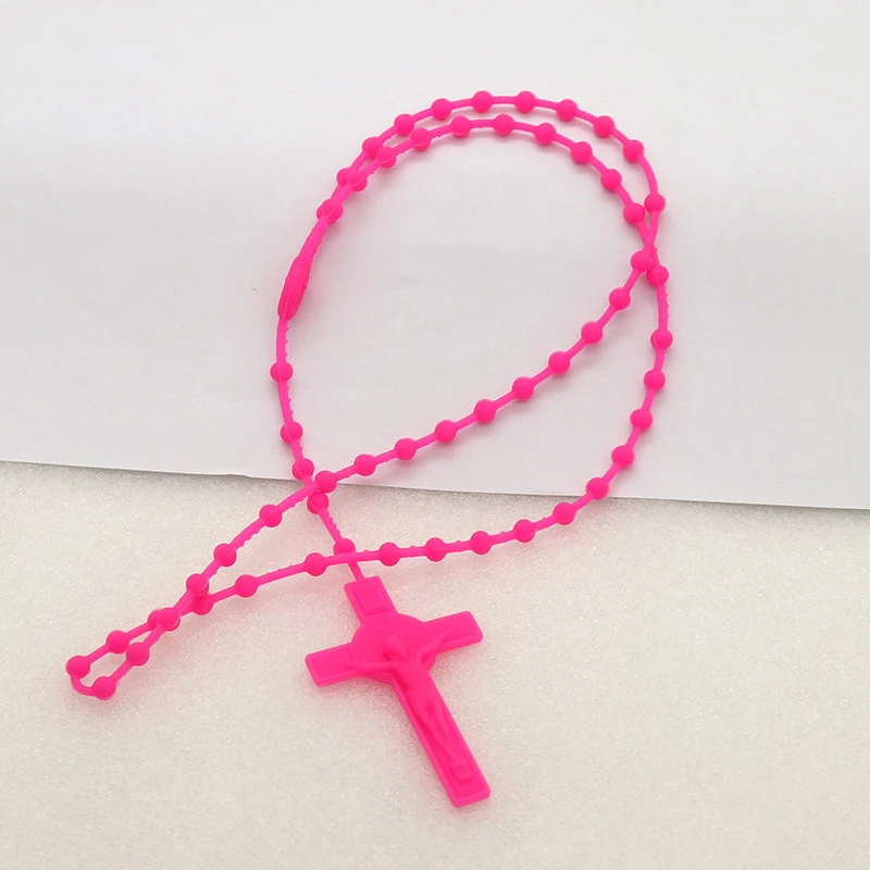 Silicone  Beads Rosary Cross Multicolor Cord Luminous Necklace