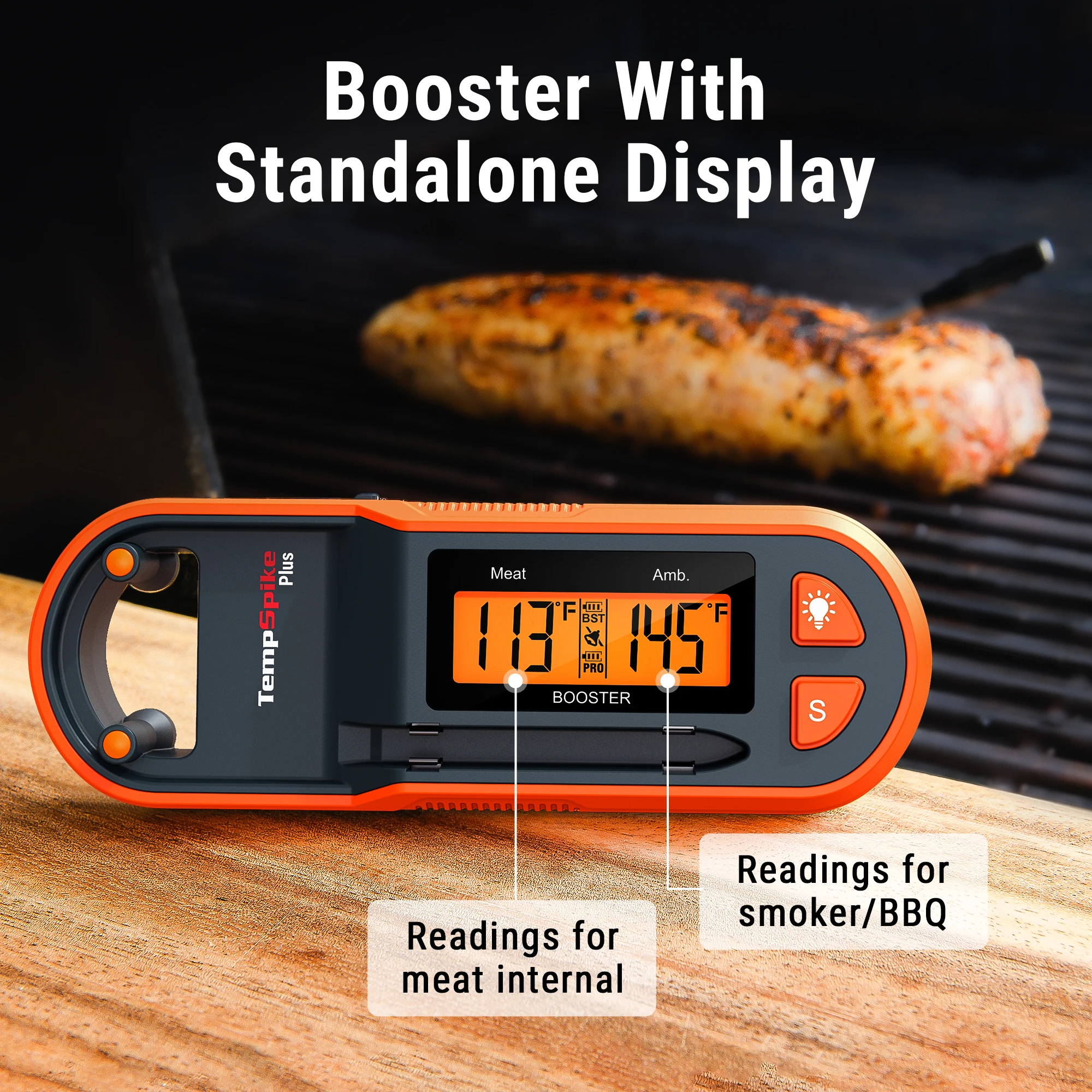 Wireless Digital Meat Thermometer with 1 Probe 2 Sensor Meat 600FT Remote Range Cooking Food Thermometer