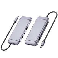 Factory 9 in 1 Type C Dock Aluminium Alloy  SD Card Reader RJ45 LAN 3.1 3.0 VGA Video Transfer HDMI RJ45 PD