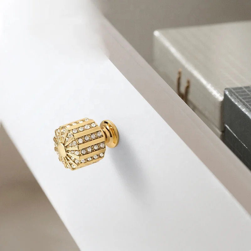 Luxury Interior Door Handle Chrome-plated black Gold decoration Diamond Glass Cabinet Door handle