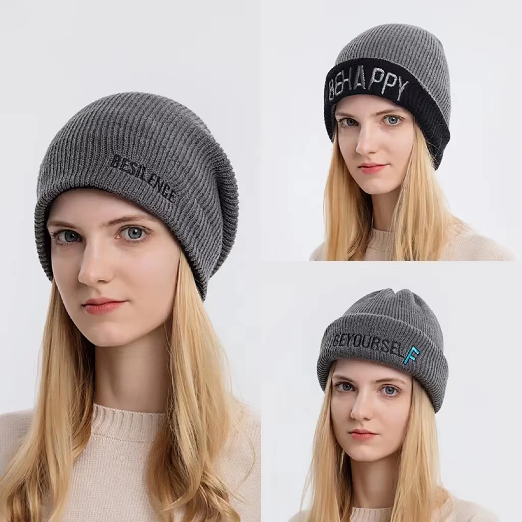 Winter unisex thickened warm Beanie Knit Hat Slouchy Skull Cap