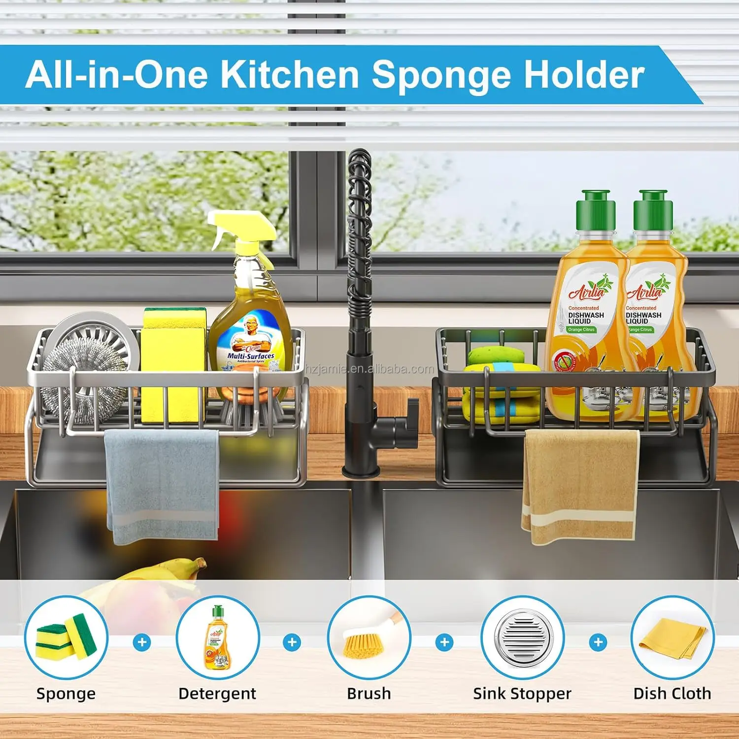 Stainless Steel Kitchen Sink caddy Sponge Holder for Shelf Sink Organizer