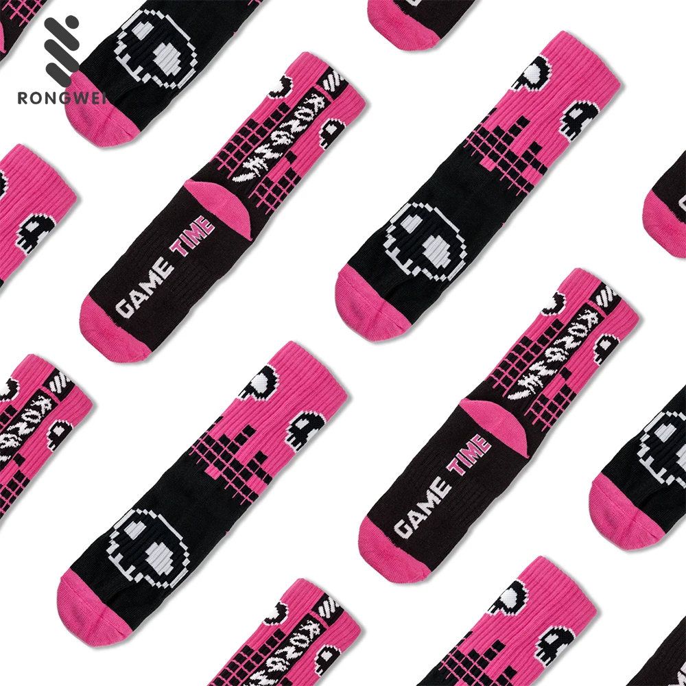 Custom absorb sweat thick towel bottom Color matching skeleton sports socks