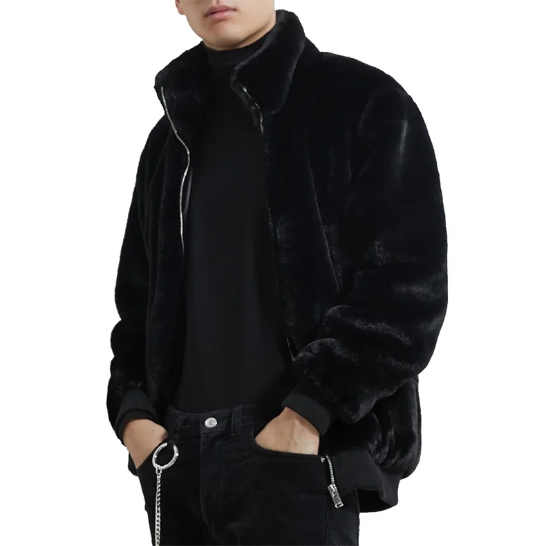 Clothing Manufacturers Custom Custom Winter High Collar Black Bomber Fur Jacket For Men