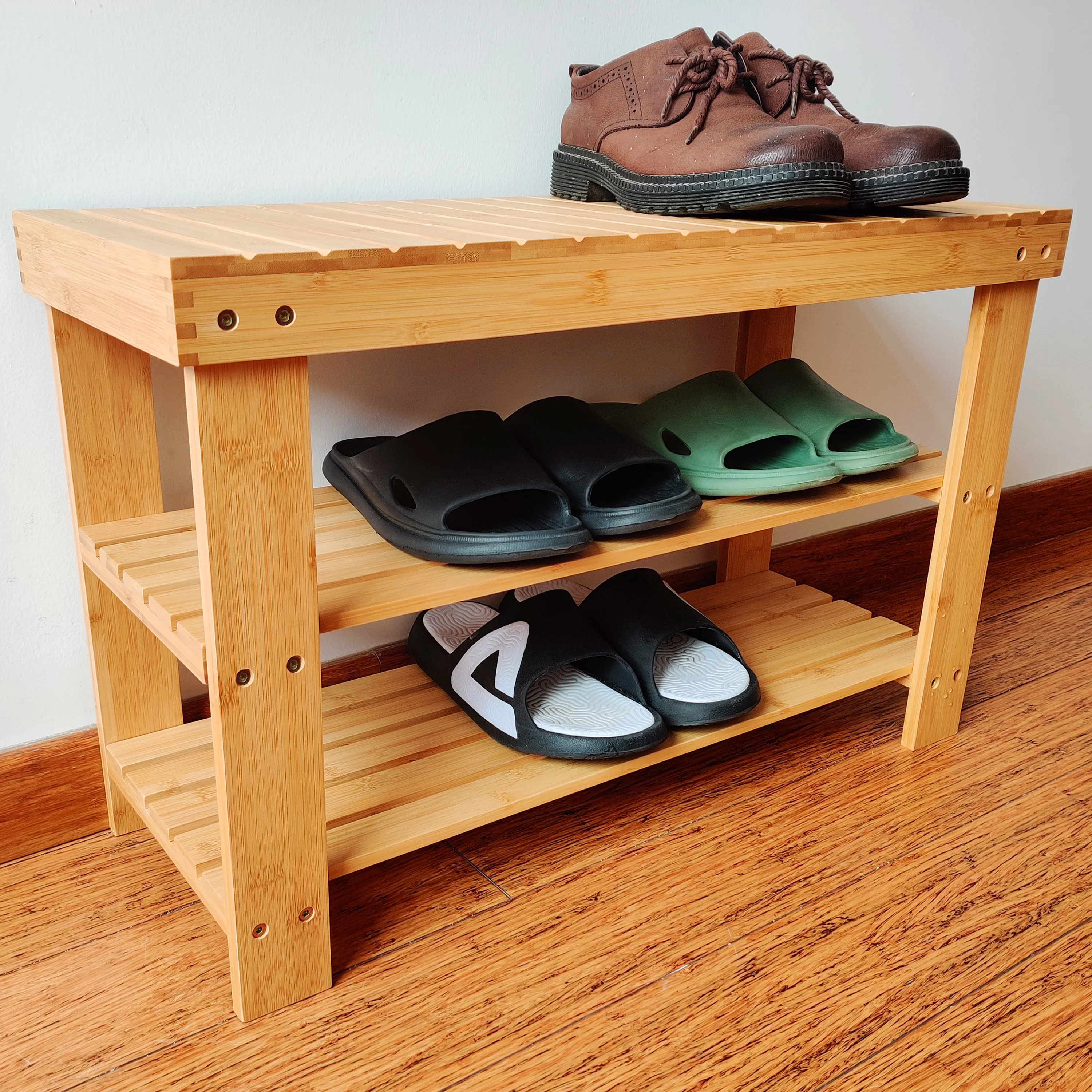 YCZM  Wholesale Renewable Bamboo 3 Tier Shoe Shelve Display Rack Stand Shoe Rack Display Stand