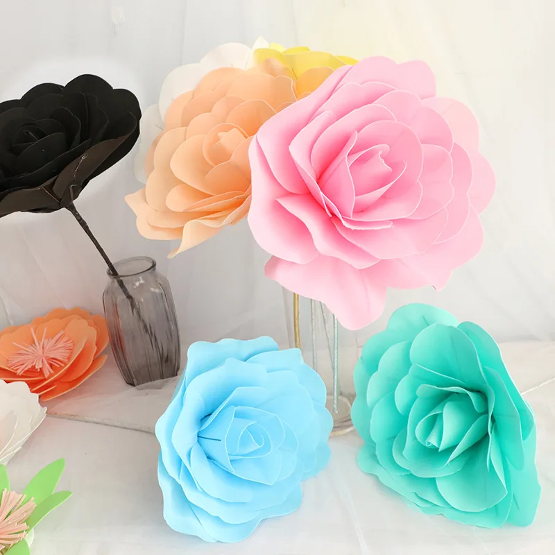30cm to 80cm Artificial Giant PE Foam Rose Flower Heads With Stem for Window Wedding Decor