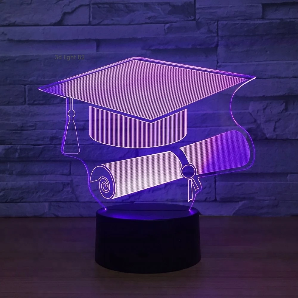 Touch Switch Doctor Cap 3D Light LED Nightlight Lamp 7 Color Changing USB Table Desk Lamp as Memorial Gift For Graduate Student
