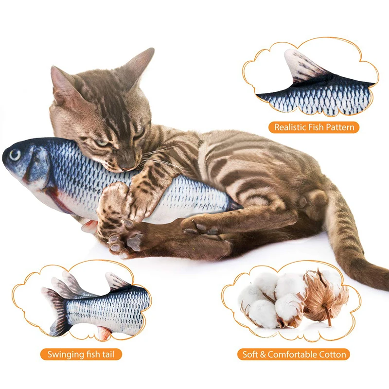 Usb Electric 3D Soft Simulation Wagging Moving Catnip Interactive Plush Swing Kitten Floppy Pet Fish Cat Toy For Cats