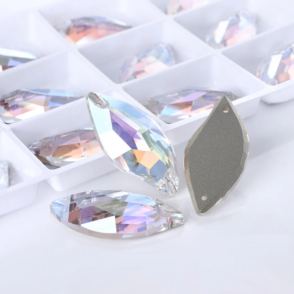 3254 QIYI Innovative Design Top Quality Grade AAAAAA Durable Clear Hard Pure Glass Flat Back Latest Fashion Sew-on Stone