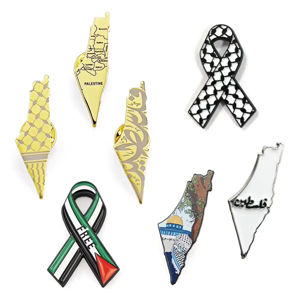 Ready in Stock Watermelon design Wholesale  Palestine Map Ribbon Butterfly badge pin 3M sticker Magnet