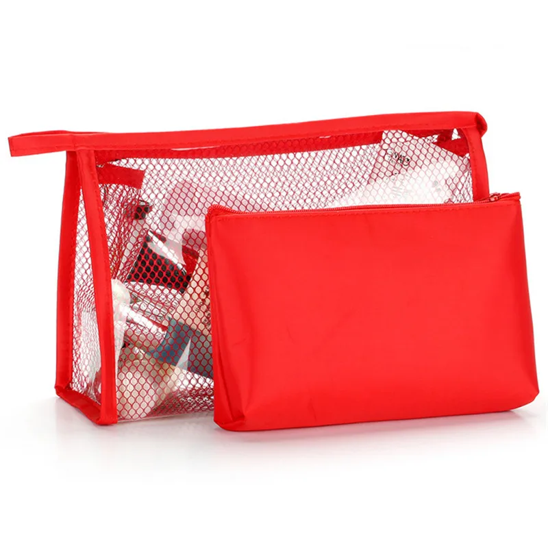 2pcs Set Clear PVC Transparent Mesh Waterproof Beauty Brush Holder Makeup Cosmetic Bag Organizer with Zipper