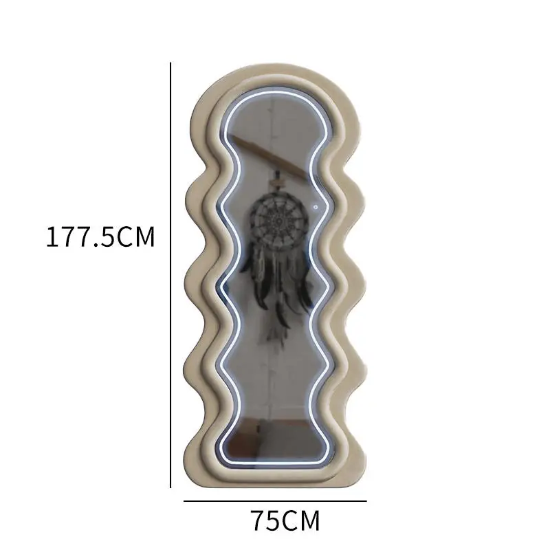 Modern Home Decor Luxury Floor Mirror Living Room Bedroom Wood Frame Wavy LED Mirror Wave Shape Floor Mirror