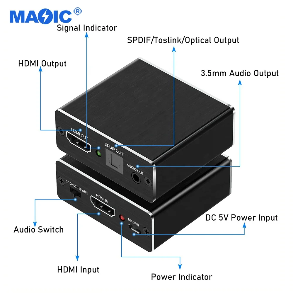 Audio Video Equipments 4K x 2K HDMI to HDMI Optical SPDIF 3.5mm Stereo Audio Splitter Converter HDMI Audio Extractor