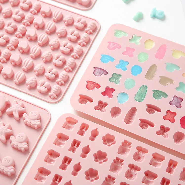 Wholesale 54 Cavity Silicone 3D Cartoon Animal Fruit Bear Rabbit Chocolate Moulds Jelly Candy Molds