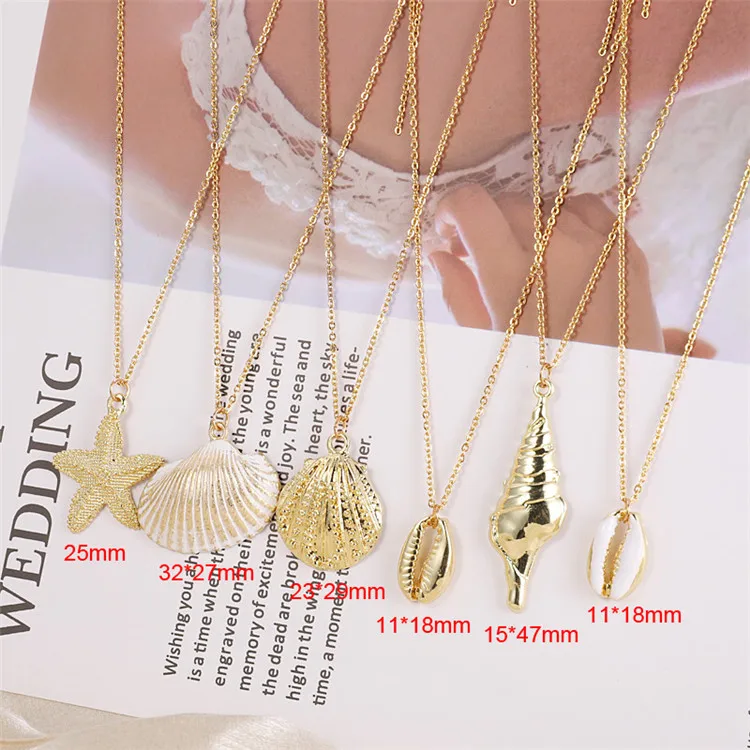 Женское модное золотое ожерелье с воротником-Каури морская звезда кулон длинная цепочка ювелирные изделия