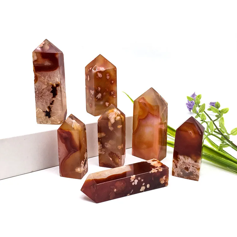 Wholesale Natural crystal wand Red Cherry agate tower magic atmosphere creative point stone For Decoration